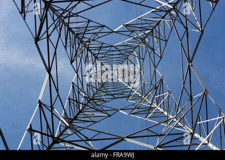 Metallic tower transmission of electrical energy from the Hill of Antennas in Santa Maria Stock Photo