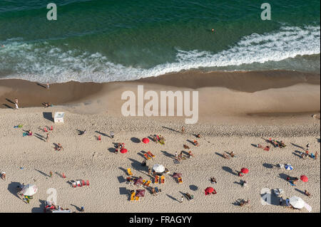 Top view of sunbathers on Ipanema Beach Stock Photo
