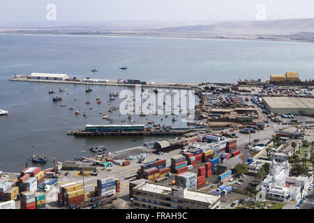 Panoramic view of the Port of Arica situated on the edge of the Pacific Ocean Stock Photo