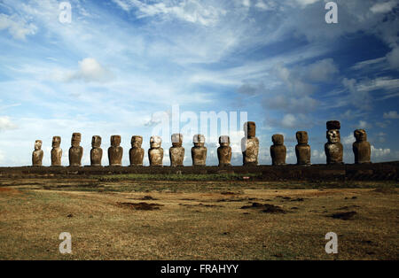 Ahu Tongariki - 15 Moai on Easter Island Stock Photo