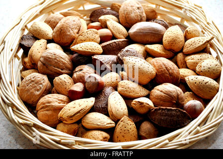 Mixed Nuts in a Basket Stock Photo