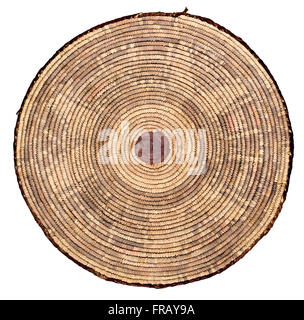 A studio photo of the back side of a shallow woven Egyptian basket used for wind winnowing grain Stock Photo