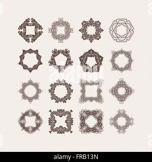 Set of ornate vector mandala borders and frames. Gothic lace tattoos. Celtic weave with sharp corners. Stock Vector