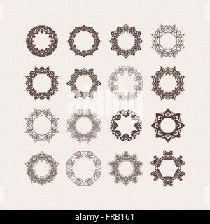 Set of ornate vector mandala borders and frames. Gothic lace tattoos. Celtic weave with sharp corners. Stock Vector