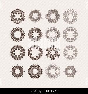 Set of ornate vector mandala borders and frames. Gothic lace tattoos. Celtic weave with sharp corners. Stock Vector