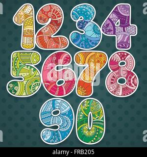 Zentangle numbers set. Collection of doodle numbers with zentangle elements. Vector illustration can be used for web design, booklets, print cards, textile t-shirts, print elements and other. Stock Vector