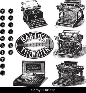 Set of 6 vintage typewriter pen and ink vector illustrations Stock Vector