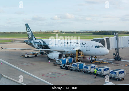 Air New Zealand Airbus A320 loading cargo, Brisbane International Airport, Brisbane, Queensland, Australia Stock Photo