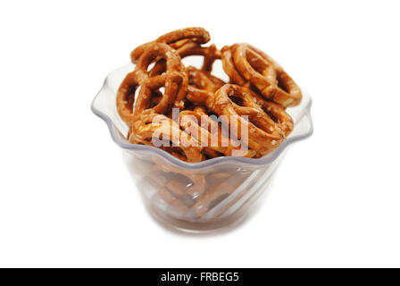 Pretzels in a Fancy Glass Bowl Over White Stock Photo