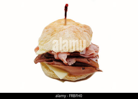 Mini Appetizer Sandwich of Ham, Beef and Cheese Stock Photo