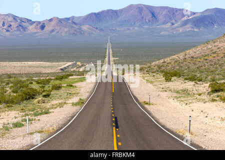 A panoramic view of State Route 374 runing from Beatty Nevada to Death Valley, California Stock Photo