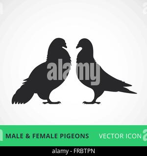 Two pigeons love silhouettes Stock Vector