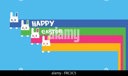 Cartoon Rabbits Happy Easter Holiday Colorful Greeting Card Banner Stock Vector