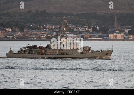 The Polish Navy's ORP Flaming, a Projekt 206FM-class minehunter, arriving to participate in Exercise Joint Warrior 14-2. Stock Photo