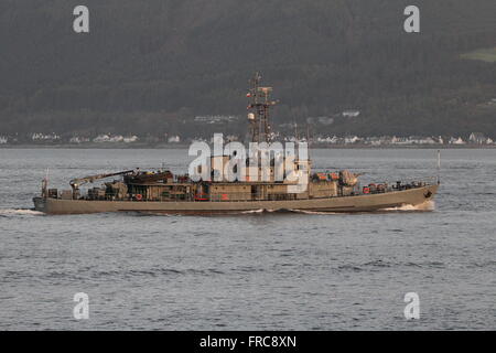 The Polish Navy's ORP Flaming, a Projekt 206FM-class minehunter, arriving to participate in Exercise Joint Warrior 14-2. Stock Photo