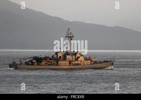 The Polish Navy's ORP Flaming, a Projekt 206FM-class minehunter, arriving to participate in Exercise Joint Warrior 14-2. Stock Photo