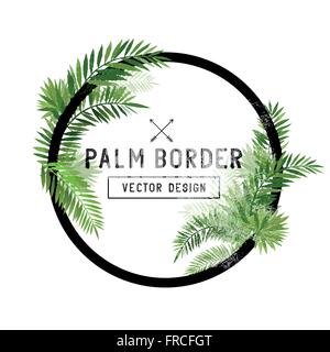 Tropical Palm Leaf Border Vector. summer Palm tree leaves around a circle border. Vector illustration. Stock Vector