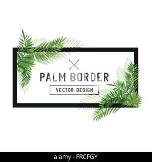 Tropical Palm Leaf Border Vector. Summer Palm tree leaves around a border. Vector illustration. Stock Vector