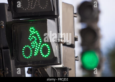 Green traffic lights for bicycle traffic on the street of Praia de Boa Viagem Stock Photo