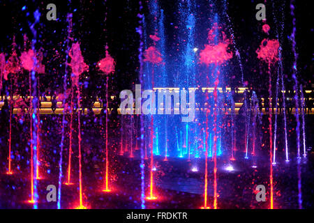 The Musical Water Fountain illuminated with multi colored lights in the city of Eilat located at the northern tip of the Red Sea in Israel Stock Photo