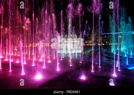 The Musical Water Fountain illuminated with multi colored lights in the city of Eilat located at the northern tip of the Red Sea in Israel Stock Photo