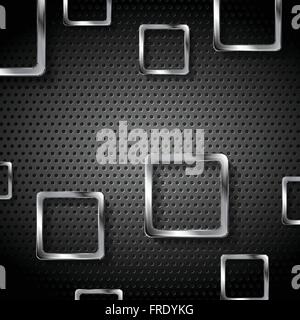 Abstract metal perforated background with silver squares. Vector graphic design template Stock Vector