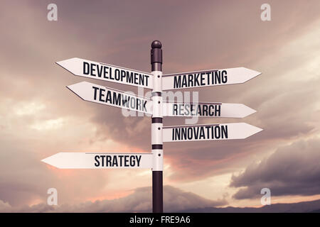 Business,strategy,marketing,development concept with road sign Stock Photo