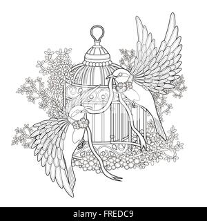 elegant bird coloring page in exquisite style Stock Vector