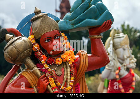 Statue of Hanuman, monkey god, sacred crater lake Grand Bassin or Ganga Talao, Mauritius