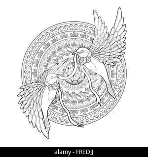 elegant bird coloring page in exquisite style Stock Vector