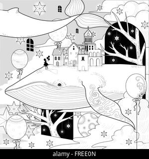 fantastic whale coloring page in exquisite style Stock Vector