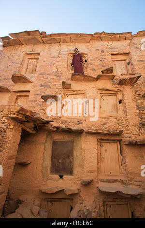 Inside view of the perfectly preserved Agadir, fortified granary of Tasguent, the guardian with the keys to the grain storage Stock Photo