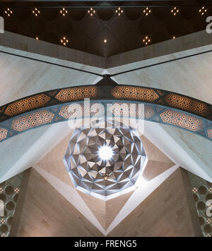Interior view of architectural details of roof at Museum of Islamic Art in Doha Qatar