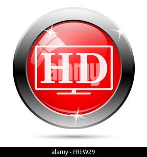 hd tv icon with white on red background Stock Photo