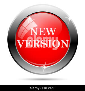 new version icon with white writing on red background Stock Photo