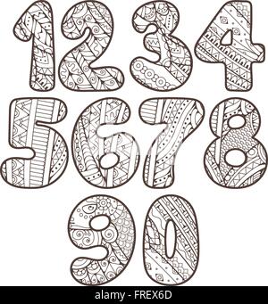 Zentangle numbers set. Collection of doodle numbers with zentangle elements. Vector illustration can be used for web design, booklets, print cards, textile t-shirts, print elements and other. Stock Vector