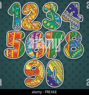 Zentangle numbers set. Collection of doodle numbers with zentangle elements. Vector illustration can be used for web design, booklets, print cards, textile t-shirts, print elements and other. Stock Vector