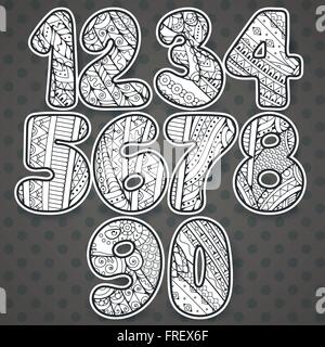 Zentangle numbers set. Collection of doodle numbers with zentangle elements. Vector illustration can be used for web design, booklets, print cards, textile t-shirts, print elements and other. Stock Vector