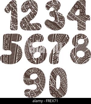 Zentangle numbers set. Collection of doodle numbers with zentangle elements. Vector illustration can be used for web design, booklets, print cards, textile t-shirts, print elements and other. Stock Vector