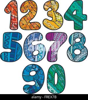 Zentangle numbers set. Collection of doodle numbers with zentangle elements. Vector illustration can be used for web design, booklets, print cards, textile t-shirts, print elements and other. Stock Vector