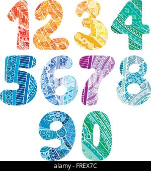 Zentangle numbers set. Collection of doodle numbers with zentangle elements. Vector illustration can be used for web design, booklets, print cards, textile t-shirts, print elements and other. Stock Vector