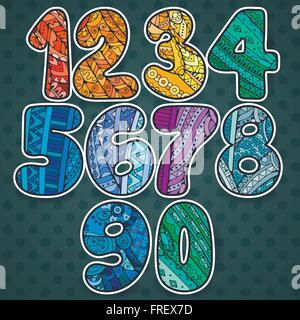 Zentangle numbers set. Collection of doodle numbers with zentangle elements. Vector illustration can be used for web design, booklets, print cards, textile t-shirts, print elements and other. Stock Vector