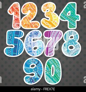 Zentangle numbers set. Collection of doodle numbers with zentangle elements. Vector illustration can be used for web design, booklets, print cards, textile t-shirts, print elements and other. Stock Vector