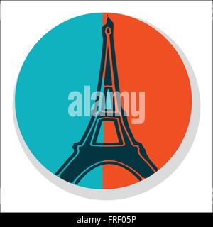 Flat Eiffel Tower Icon - Sticker Isolated on White Stock Vector