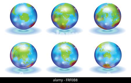 World Map Globes Shiny Glossy Complete Collection Stock Vector
