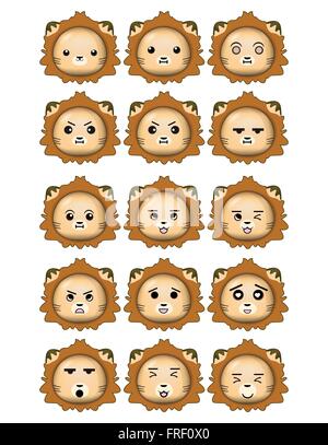 Lion Emoticons Set Different Expressions Stock Vector