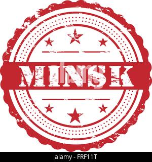 Round Red  rubber stamp with name Minsk and stars, isolated on white Stock Vector