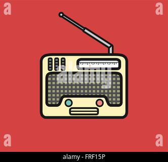 Retro Aged Radio Icon on Red Background Stock Vector