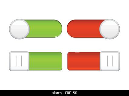 Red/Green On/Off Sliders on White Background Stock Vector