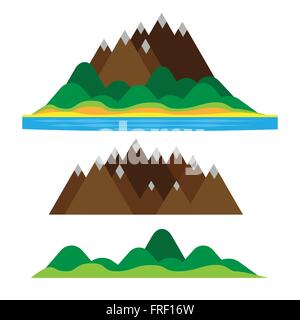 Flat Style Outdoors, Mountains - Lakes - Hills - Beach Stock Vector